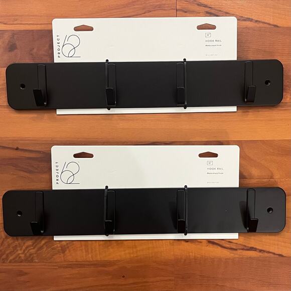 Lot of 2 Project 62 Black 18" Semplice Decorative Hook Rail Wall Hanger 4 Hooks - Picture 1 of 2